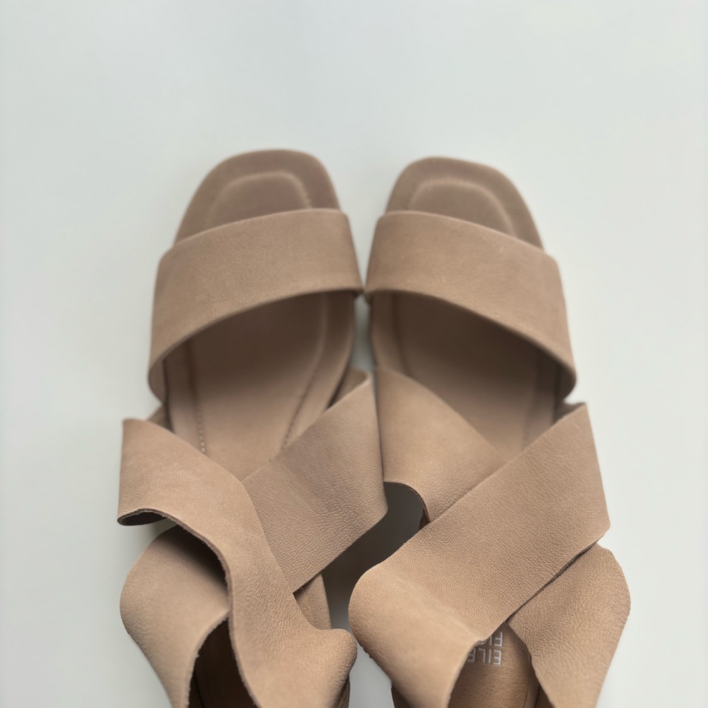 Eileen Fisher Beige Wedge Cage Open Toe Summer Sandals.